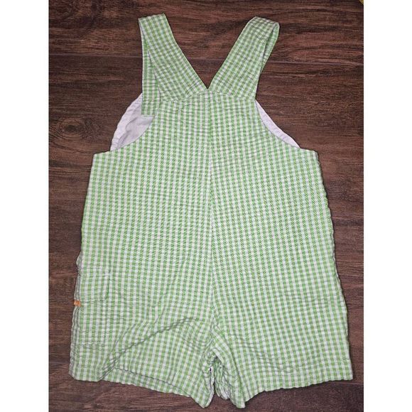 GoodlLad Infant Baby Overall Jon Jon Green & White Check w/Emroidered Frogs Size - Picture 4 of 5